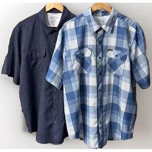Mens Orvis Hiking Shirts S/S Plaid‎ 💯% Polyester Lightweight EC Lot Of 2 Sz XL